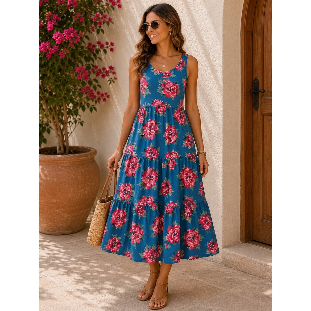 Matilda Jane Cottagecore Floral Peony Tiered Maxi Dress Keyhole Back M